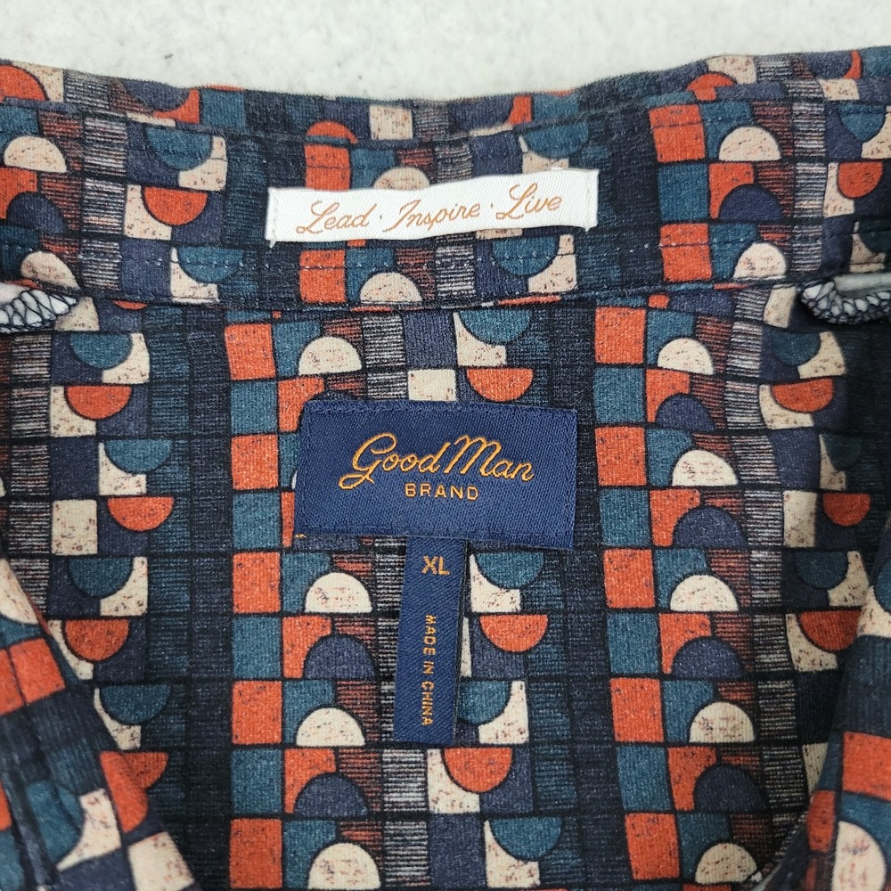 Good Man Brand Shirt Mens XL Blue Orange Geometric Print Button Up Long Sleeve